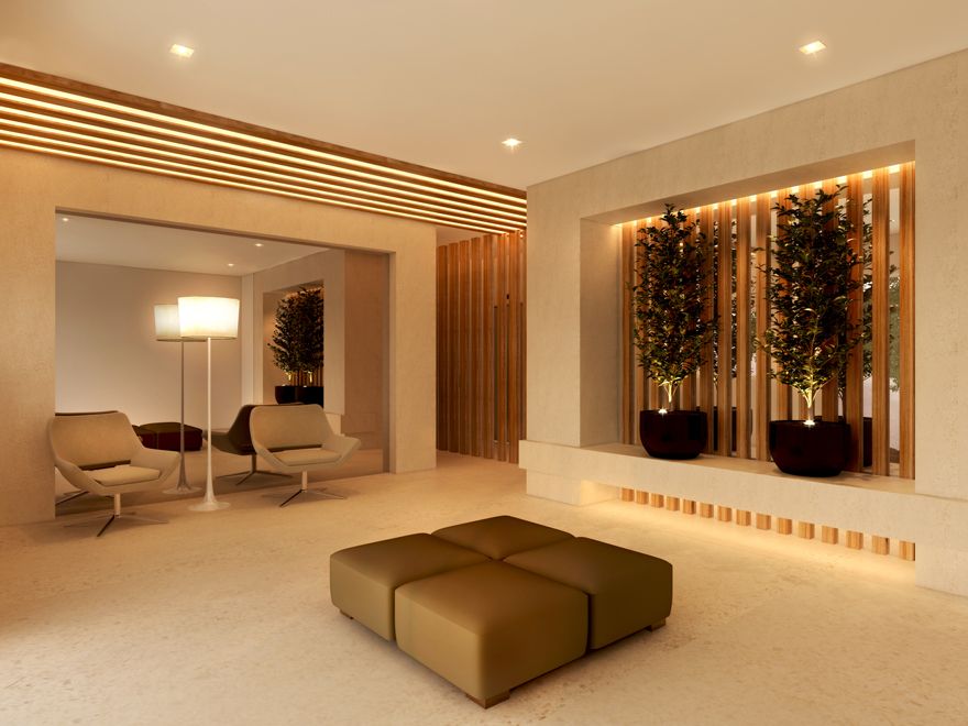 Hall social sofisticado de edifício residencial
